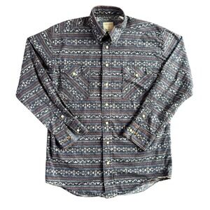 Panhandle Rough Stock Mens Small Blue Aztec Pearl Snap Western Shirt Stretch